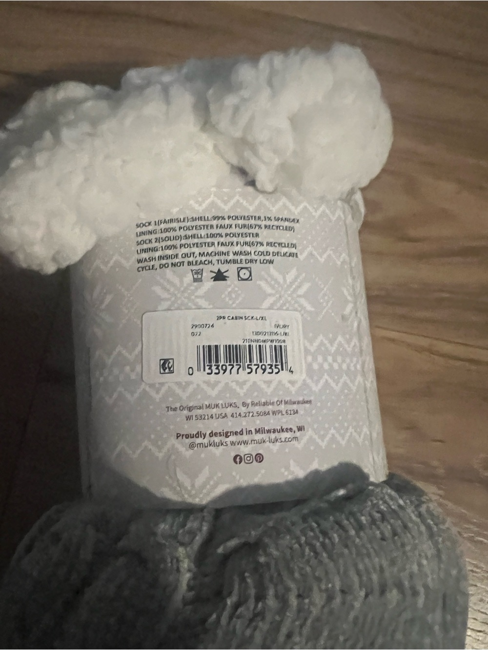 Muk Luks Women's Cabin Socks - White, Gray & Light Pink Fair Isle Pair - Picture 6 of 7
